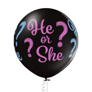 Μπαλόνι Latex "He or She?" 24''Μαύρο με Σιελ & Ροζ σχέδια / Genter Reveal 60εκ