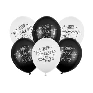 Μπαλόνια Latex 30εκ “Happy Birthday” Άσπρα & Μαύρα