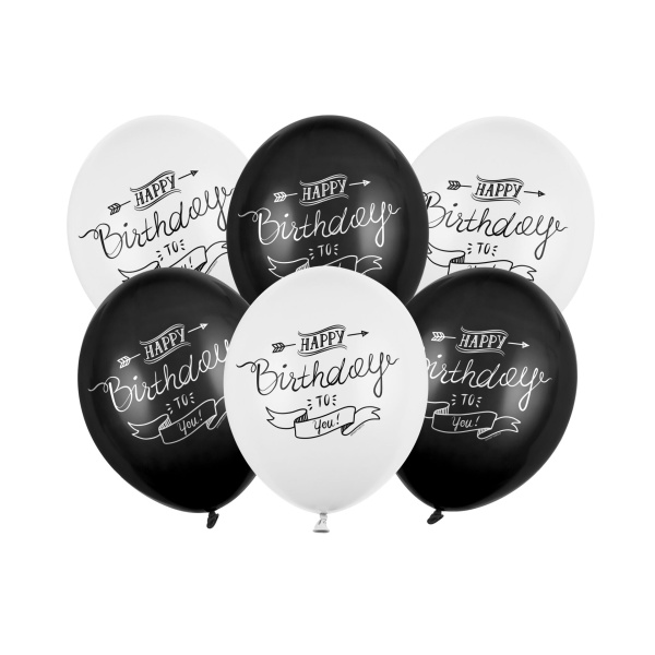Μπαλόνια Latex 30εκ “Happy Birthday” Άσπρα & Μαύρα