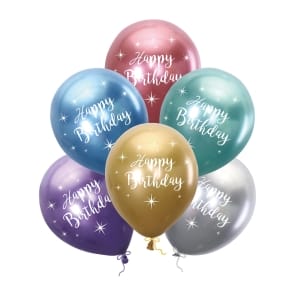 Μπαλόνια Latex 12'' Happy Birthday Multicolor Chrome Συσκ. 6τμχ