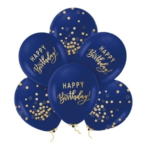 Μπαλόνια Latex 12'' Happy Birthday Νavy Blue & Gold Συσκ. 6τμχ