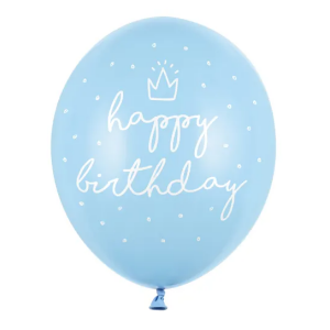Μπαλόνια Latex 30εκ "Happy Birthday" Σιελ Παστέλ με Λευκά γράμματα