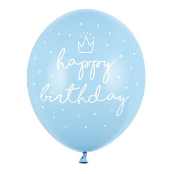 Μπαλόνια Latex 30εκ "Happy Birthday" Σιελ Παστέλ με Λευκά γράμματα