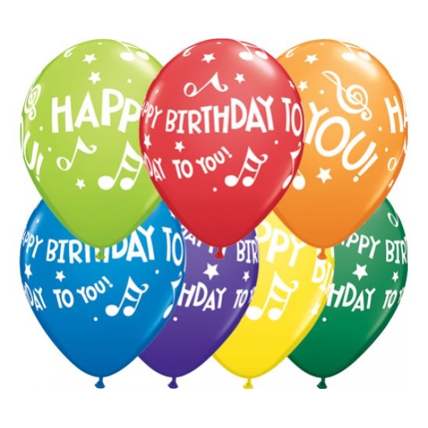 Μπαλόνια Latex 13'' Tυπωμένα Happy Birthday Μουσικές Νότες / τμχ