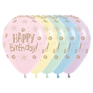 Μπαλόνια Latex 13'' Tυπωμένα Happy Birthday Sun Pastel / τμχ