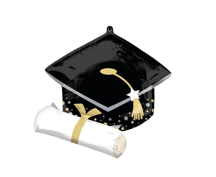 Μπαλόνι Foil Black Grad Cap & White Diploma / 63 εκ x 63 εκ - Καπέλο αποφοίτησης με δίπλωμα
