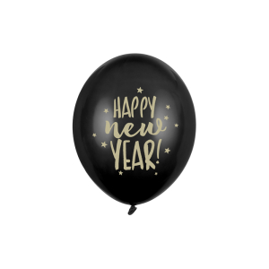 Μπαλόνια Latex30 cm Happy New Year Pastel Μαύρο  Συσκ. 6 τμχ