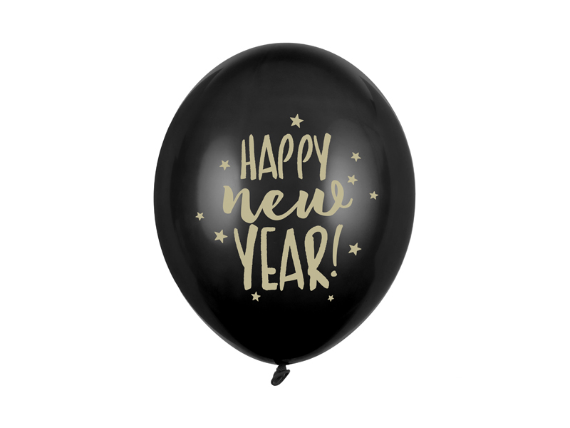 Μπαλόνια Latex30 cm Happy New Year Pastel Μαύρο Συσκ. 6 τμχ