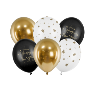 Μπαλόνια Latex 30 εκ. Τυπωμένο με θέμα Happy New Year Συσκ. 6 τμχ