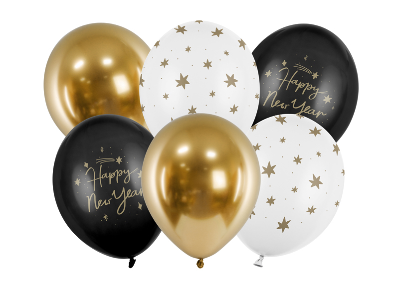 Μπαλόνια Latex 30 εκ. Τυπωμένο με θέμα Happy New Year Συσκ. 6 τμχ