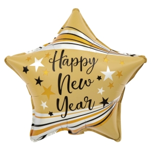 Foil Μπαλόνι Αστέρι Happy New Year Ματ Χρυσό 45 cm