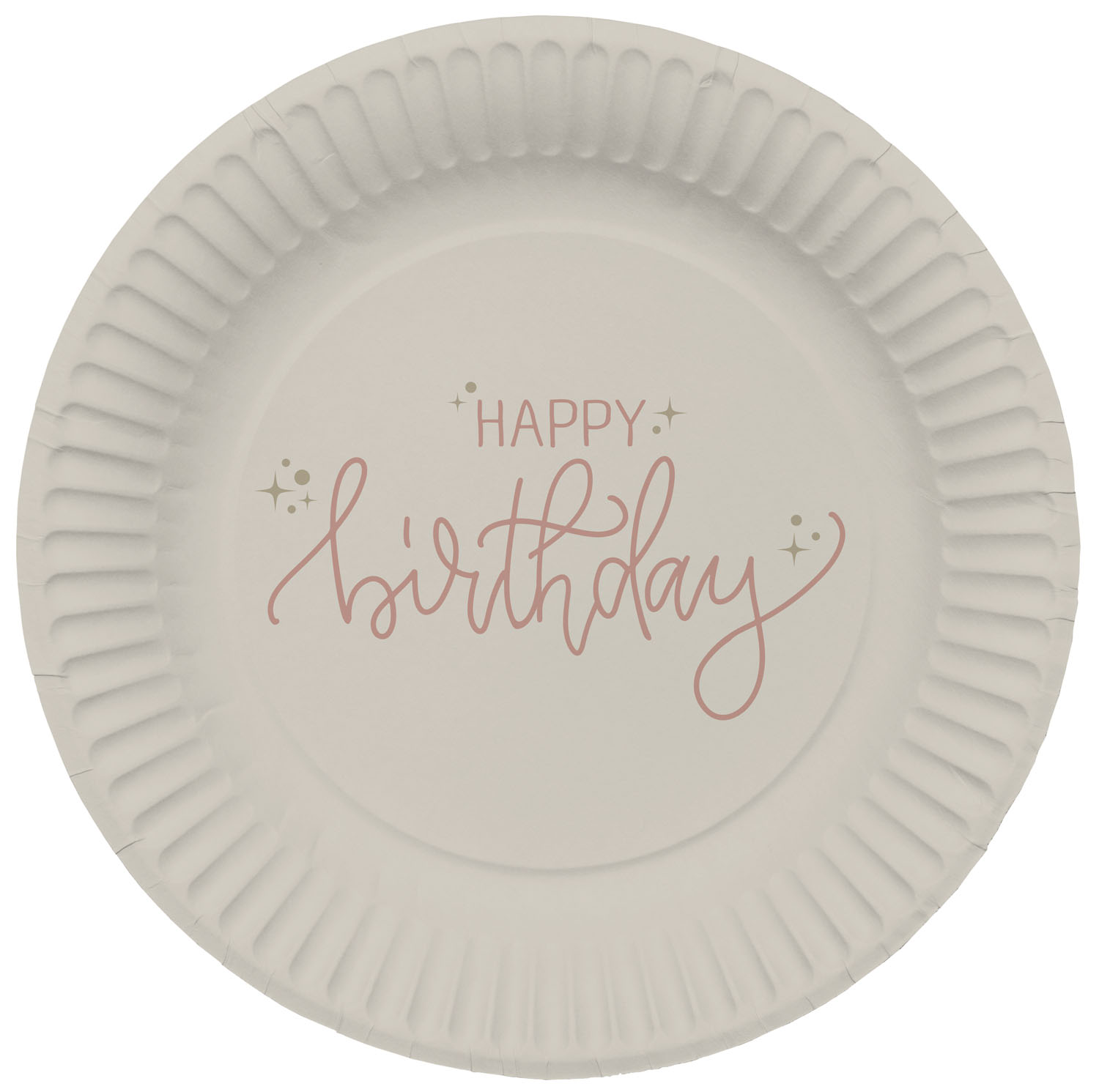 Πιάτα χάρτινα διαμ. 23εκ Happy Birthday "Creme Rose" - Συσκ. 8 τεμ
