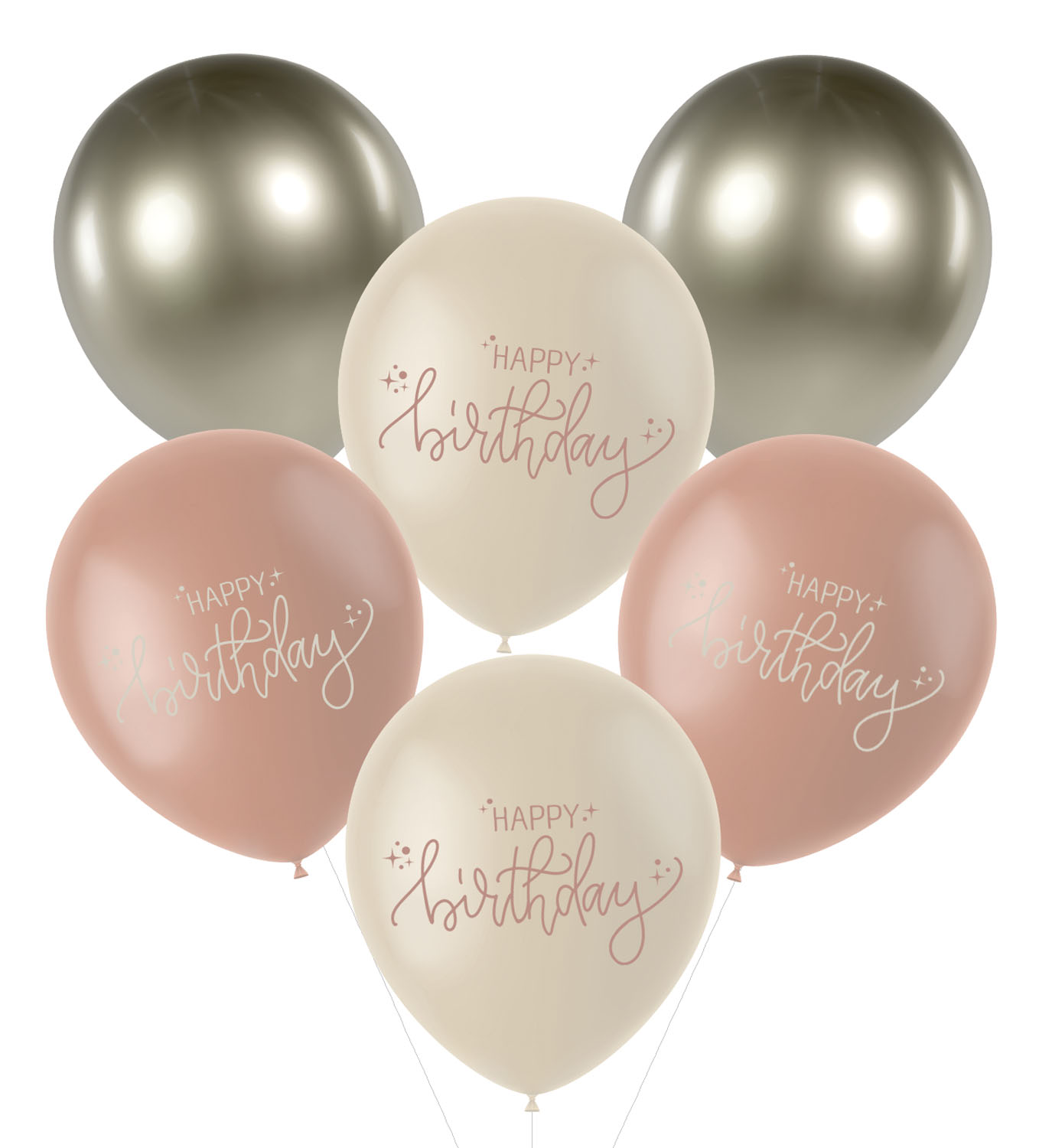 Μπαλόνια Latex 33εκ Happy Birthday "Creme Rose" - Συσκ. 6 τμχ