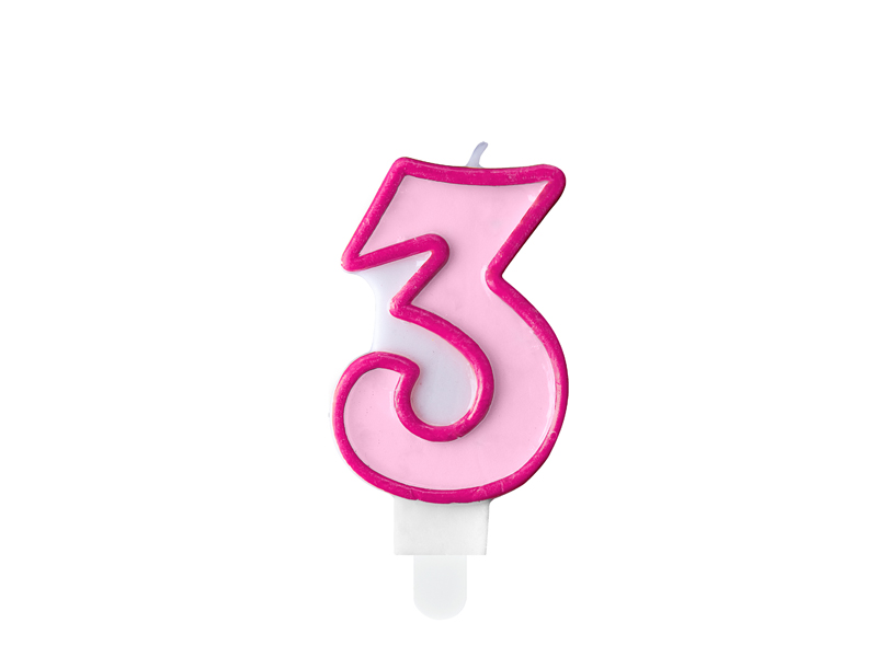 Κερί Ροζ "3" Pink 7 εκ. ύψος