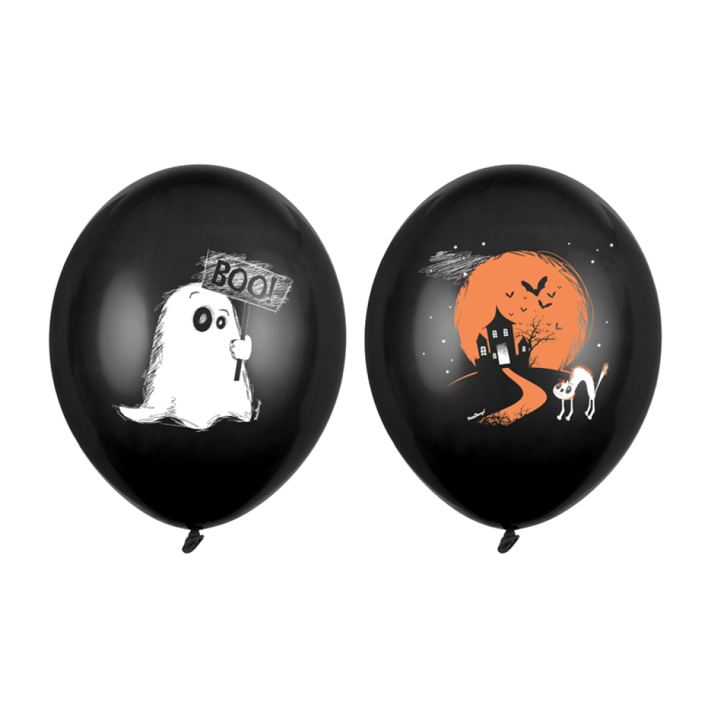 Μπαλόνια Latex 12"   Ghost - Φαντάσματα Παστέλ Μαύρο 30 εκ. Συσκ. 6 τεμ.