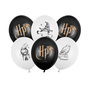 Μπαλόνια Latex Harry Potter με Εκτύπωση – 30 εκ., Μαύρο & Λευκό Συσκ. 6 τμχ