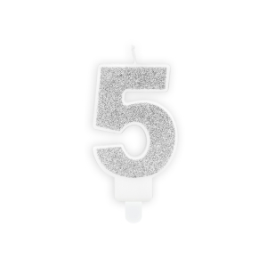 Κερί Ασημί "5" glitter 7 εκ.