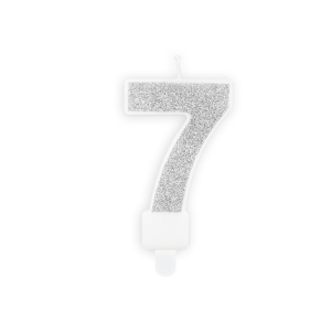 Κερί Ασημί "7" glitter 7 εκ.
